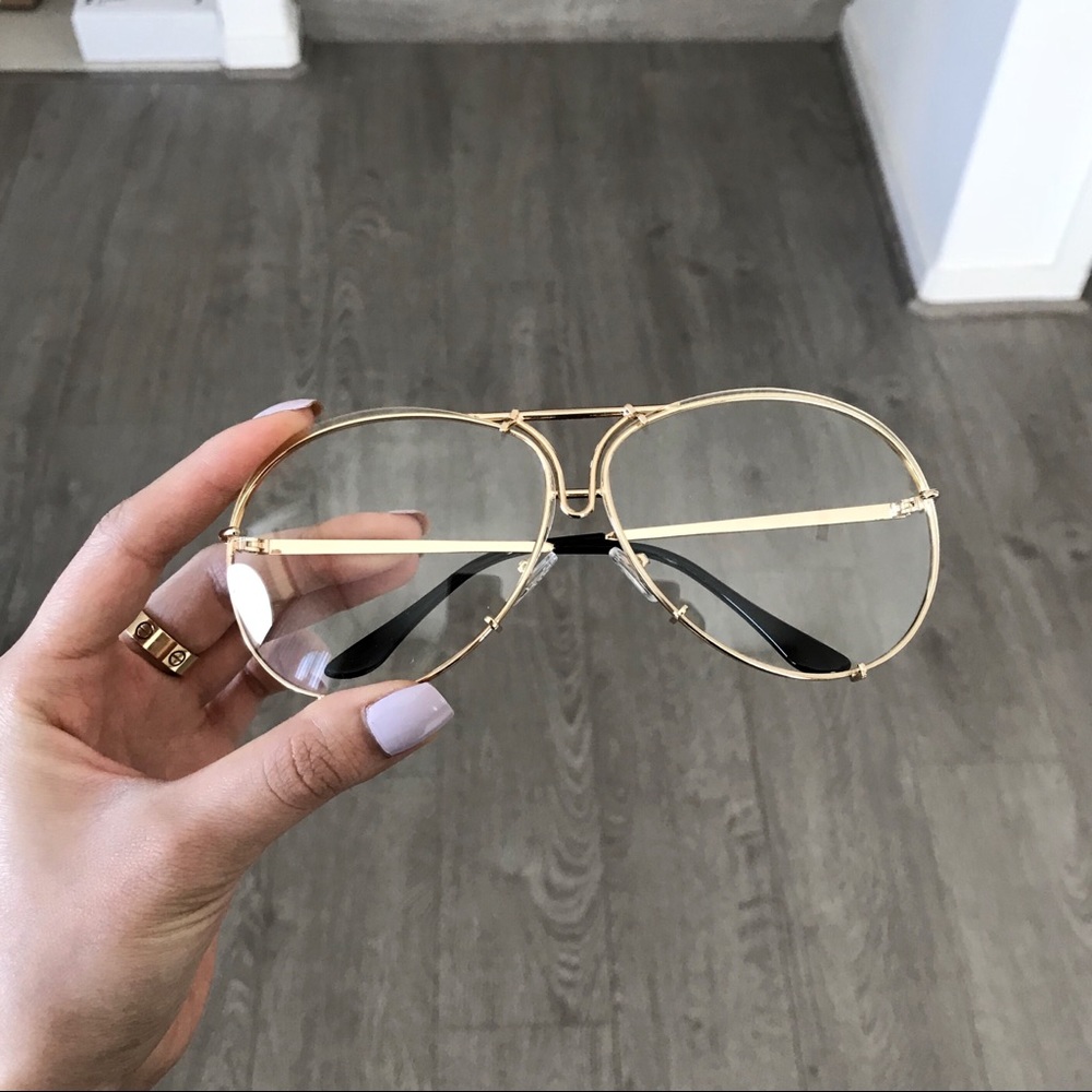 Clear UV Blocking Aviator Sunglasses Gold Frame